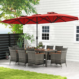 10 Pieces Patio Wicker Dining Set with 15 Feet Double-Sided Patio Umbrella-Red - Color: Red