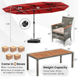 10 Pieces Patio Wicker Dining Set with 15 Feet Double-Sided Patio Umbrella-Red - Color: Red