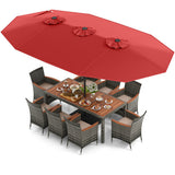 10 Pieces Patio Wicker Dining Set with 15 Feet Double-Sided Patio Umbrella-Red - Color: Red