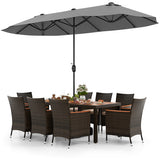 10 Piece Outdoor Dining Set with 15 Feet Double-Sided Twin Patio Umbrella-Gray - Color: Gray
