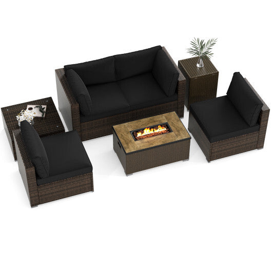 7 Pieces Outdoor Furniture Set with 32 Inch Fire Pit Table and Propane Tank Cover-Navy
