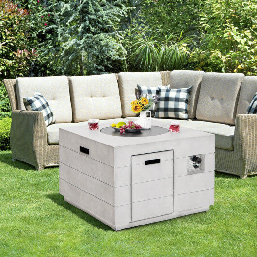 34 Inch Square Concrete Propane Fire Pit Table with Lava Rocks and Cover 50 000 BTU-Gray - Color: Gray
