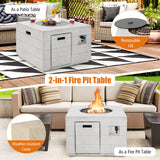 34 Inch Square Concrete Propane Fire Pit Table with Lava Rocks and Cover 50 000 BTU-Gray - Color: Gray