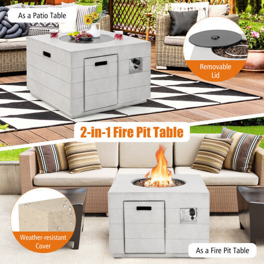 34 Inch Square Concrete Propane Fire Pit Table with Lava Rocks and Cover 50 000 BTU-Gray - Color: Gray