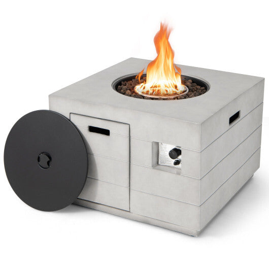 34 Inch Square Concrete Propane Fire Pit Table with Lava Rocks and Cover 50 000 BTU-Gray - Color: Gray