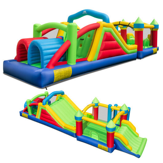 Inflatable Obstacle Course Bounce House with Dual Slides with 2 680W Blower - Color: Multicolor