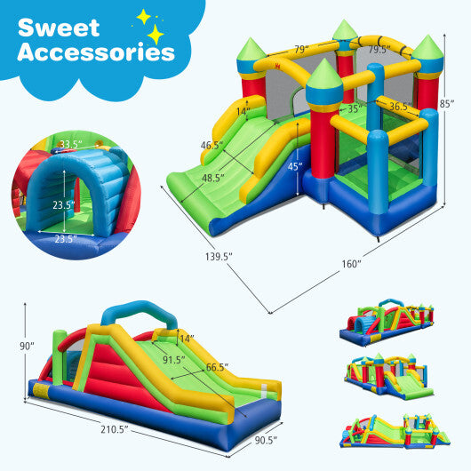Inflatable Obstacle Course Bounce House with Dual Slides with 2 680W Blower - Color: Multicolor