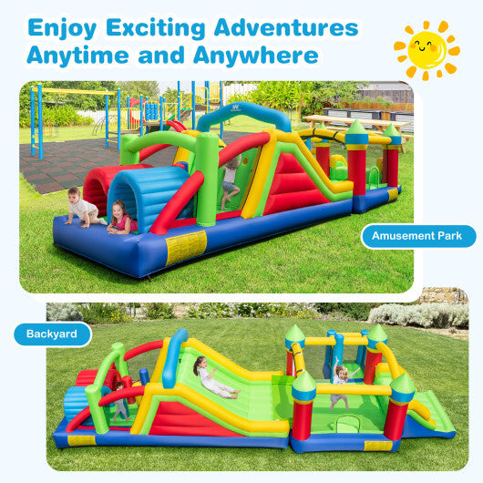 Inflatable Obstacle Course Bounce House with Dual Slides and Tunnels without Blower - Color: Multicolor