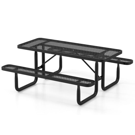 Outdoor Picnic Table and Bench Set for 8 Person with Seats and Mesh Grid-Black