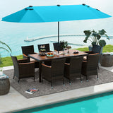 10 Piece Outdoor Dining Set with 15 Feet Double-Sided Twin Patio Umbrella-Turquoise - Color: Turquoise