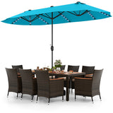10 Piece Outdoor Dining Set with 15 Feet Double-Sided Twin Patio Umbrella-Turquoise - Color: Turquoise