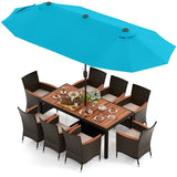 10 Piece Outdoor Dining Set with 15 Feet Double-Sided Twin Patio Umbrella-Turquoise - Color: Turquoise