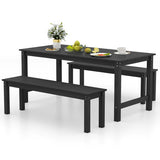 3 Pieces Outdoor Dining Table Set with 2 Benches-Gray