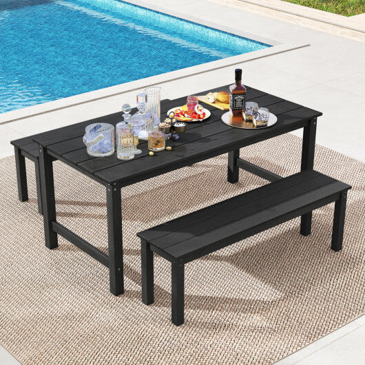 3 Pieces Outdoor Dining Table Set with 2 Benches-Gray