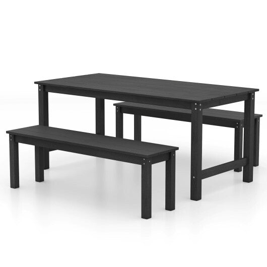 3 Pieces Outdoor Dining Table Set with 2 Benches-Gray