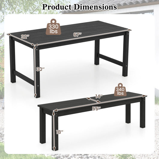 3 Pieces Outdoor Dining Table Set with 2 Benches-Gray