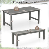 3 Pieces Outdoor Dining Table Set with 2 Benches-Gray