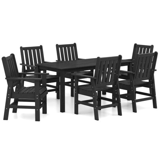 7 Pieces Patio Dining Set Outdoor HDPE Weather Resistant Table and Chairs Set-Black - Color: Black