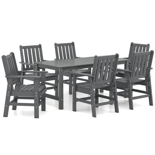 7 Pieces Patio Dining Set Outdoor HDPE Weather Resistant Table and Chairs Set-Grey - Color: Gray