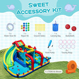 Inflatable Double Water Slide Park with 750W Blower and Obstacle Course