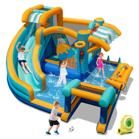 Inflatable Water Slide Bounce House Kids Jump Castle with 735W Blower