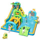 Inflatable Water Slide Tropical Theme Dual Slide Aqua Park with 735W Blower