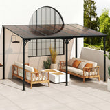 Wall-Mounted Patio Gazebo Large Outdoor Hardtop Pergola with Sloped Polycarbonate Roof-Black - Color: Natural