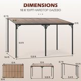 Wall-Mounted Patio Gazebo Large Outdoor Hardtop Pergola with Sloped Polycarbonate Roof-Black - Color: Natural