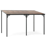 Wall-Mounted Patio Gazebo Large Outdoor Hardtop Pergola with Sloped Polycarbonate Roof-Black - Color: Natural