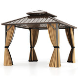 10 x 10 Feet Hardtop Gazebo with Netting and Curtain and Double-Roof Galvanized Metal Top