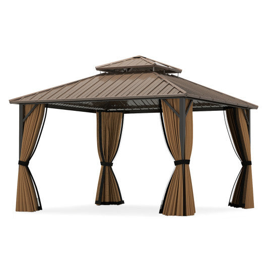 12 x 12 FT Hardtop Gazebo Outdoor Pergola for Patio Garden Deck Lawn Backyard Party Tent-Coffee - Color: Coffee
