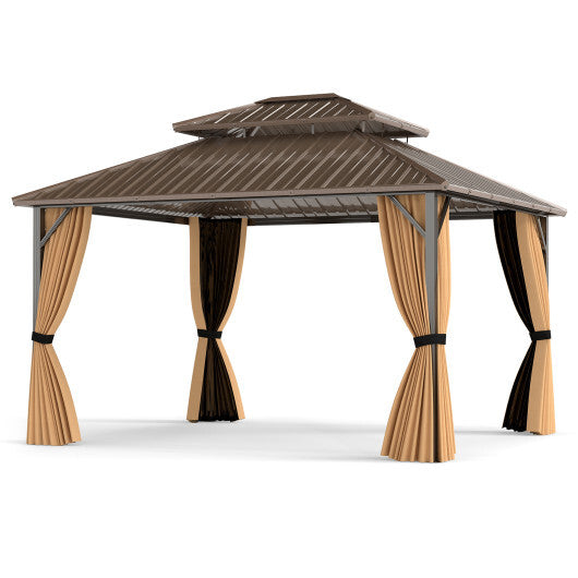 14 x 12 FT Hardtop Gazebo Outdoor Pergola for Patio Garden Deck Lawn Backyard Party Tent-Coffee - Color: Coffee