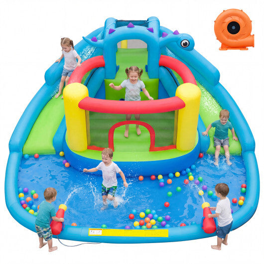 Dinosaur-themed Kids Inflatable Bounce House with 860W Air Blower - Color: Multicolor