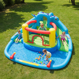 Dinosaur-themed Inflatable Water Slide Park with 950W Air Blower - Color: Multicolor