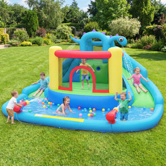Dinosaur-themed Inflatable Water Slide Park with 950W Air Blower - Color: Multicolor
