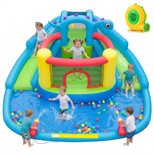 Dinosaur-themed Inflatable Water Slide Park with 950W Air Blower - Color: Multicolor