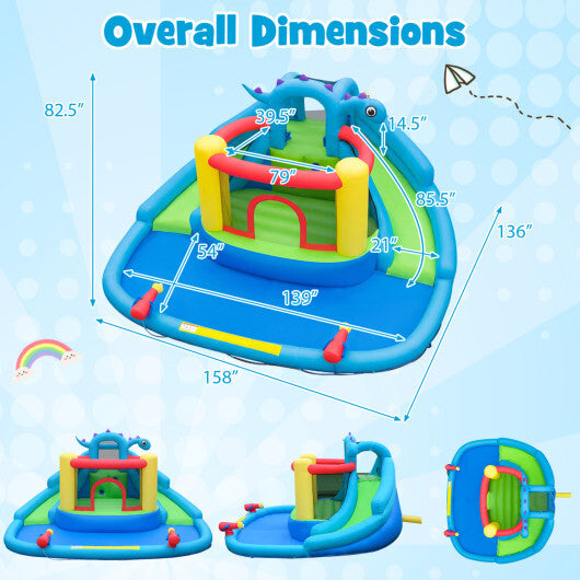 Dinosaur-themed Inflatable Water Slide Park with 950W Air Blower