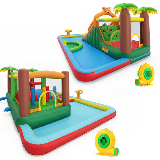Tiger Inflatable Water Park Obstacle Bounce House with 2 Blower - Color: Multicolor