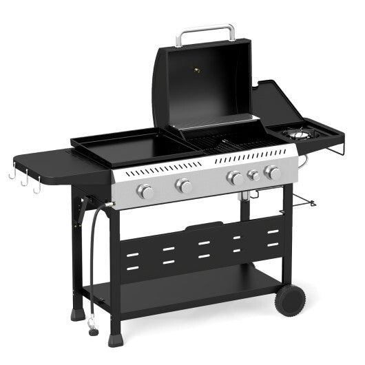 5-Burner Propane Gas Grill and Griddle Combo with Side Burner-Black - Color: Black