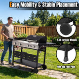 5-Burner Propane Gas Grill and Griddle Combo with Side Burner-Black - Color: Black