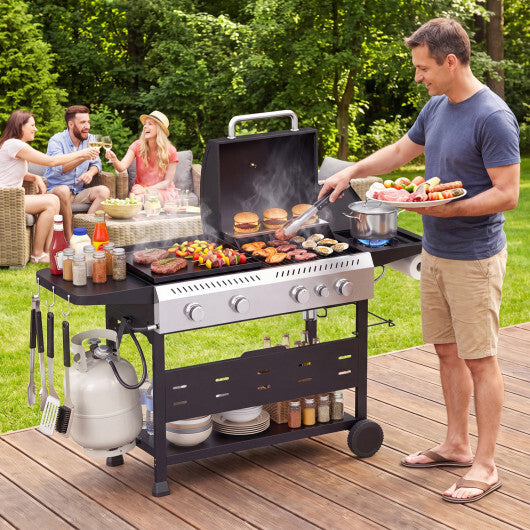5-Burner Propane Gas Grill and Griddle Combo with Side Burner-Black