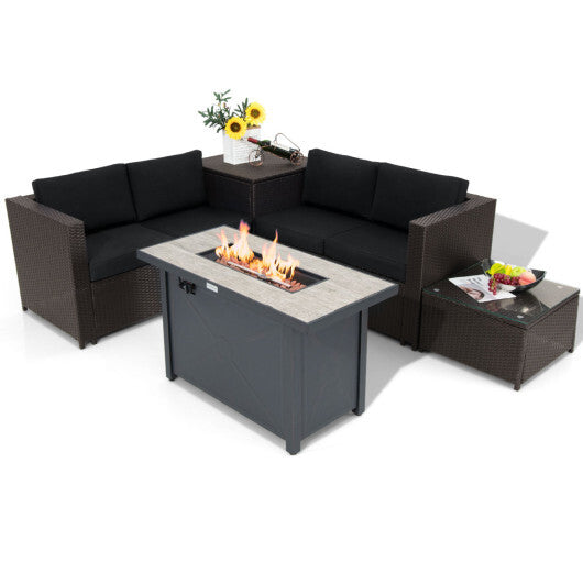 5-Piece Patio Furniture Set with Propane Fire Pit Table-Black