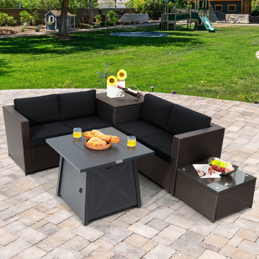 5 Piece Patio Furniture Set with 50000 BTU Propane Fire Pit Table-Black