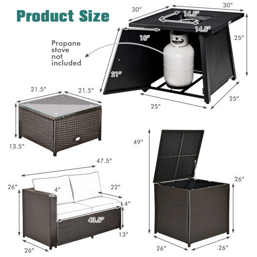 5 Piece Patio Furniture Set with 50000 BTU Propane Fire Pit Table-Black