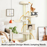 77.5-Inch Cat Tree Condo Multi-Level Kitten Activity Tower with Sisal Posts-Cream White - Color: Beige