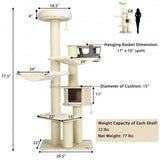 77.5-Inch Cat Tree Condo Multi-Level Kitten Activity Tower with Sisal Posts-Cream White - Color: Beige