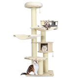 77.5-Inch Cat Tree Condo Multi-Level Kitten Activity Tower with Sisal Posts-Cream White - Color: Beige