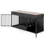 Dog Crate Furniture Indoor Modern Dog Kennel with Divider 3 Drawers and Pull-out Feeder-Black - Color: Black