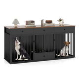 Dog Crate Furniture Indoor Modern Dog Kennel with Divider 3 Drawers and Pull-out Feeder-Black - Color: Black