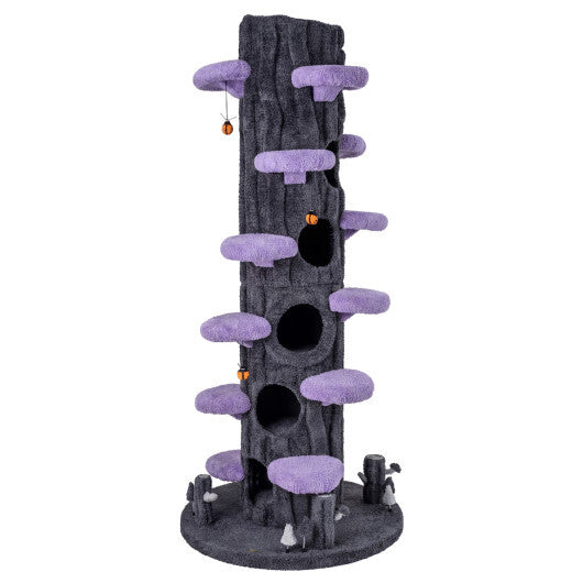 90.5 Inch Tall Multifunctional Cat Tree with Private Condos for Indoor Cats-Purple - Color: Purple